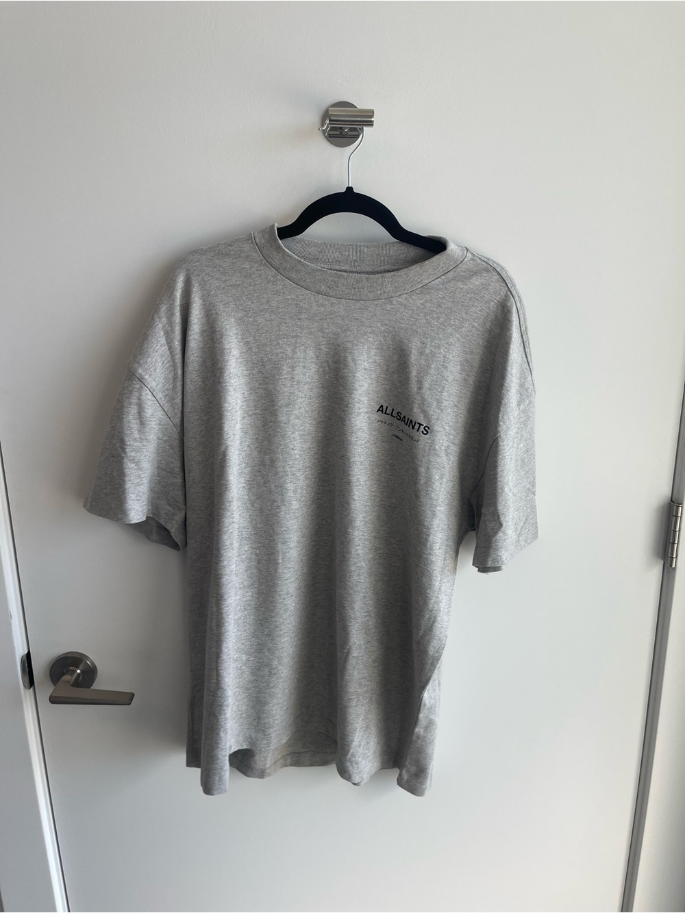 All Saints Men's Grey Crewneck Graphic Tee